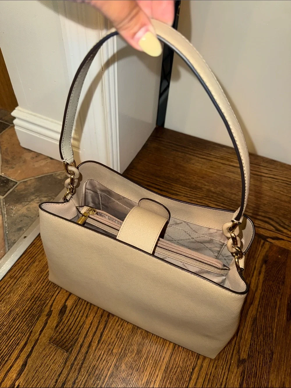 Michael Kors Taupe Shoulder Bag with Gold Hardware